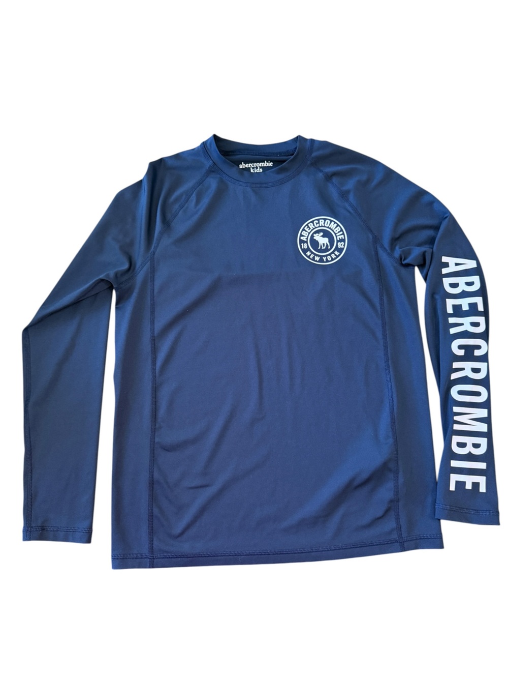 Abercrombie Kids SPF 50+ Swim Shirt Longsleeve Boys Size 13/14 Navy White Logo